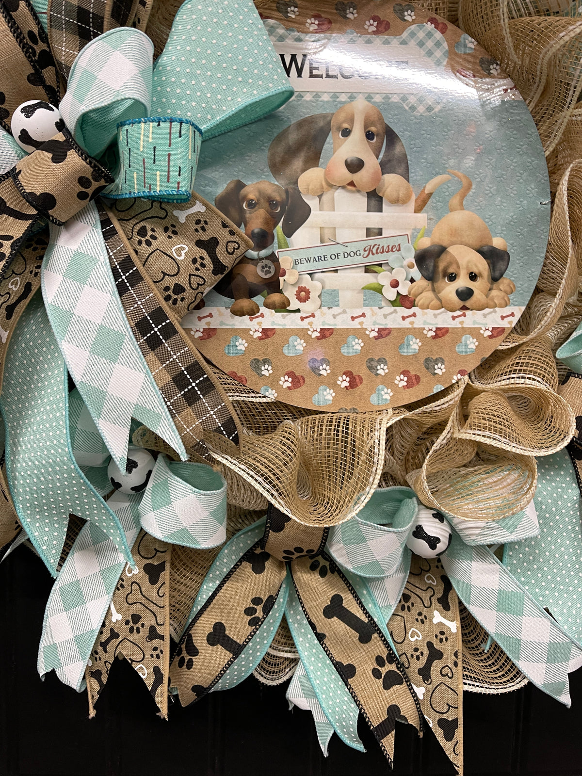 Welcome Dog Kisses Wreath, Puppy Love Front Door Decor, KatsCreationsNMore