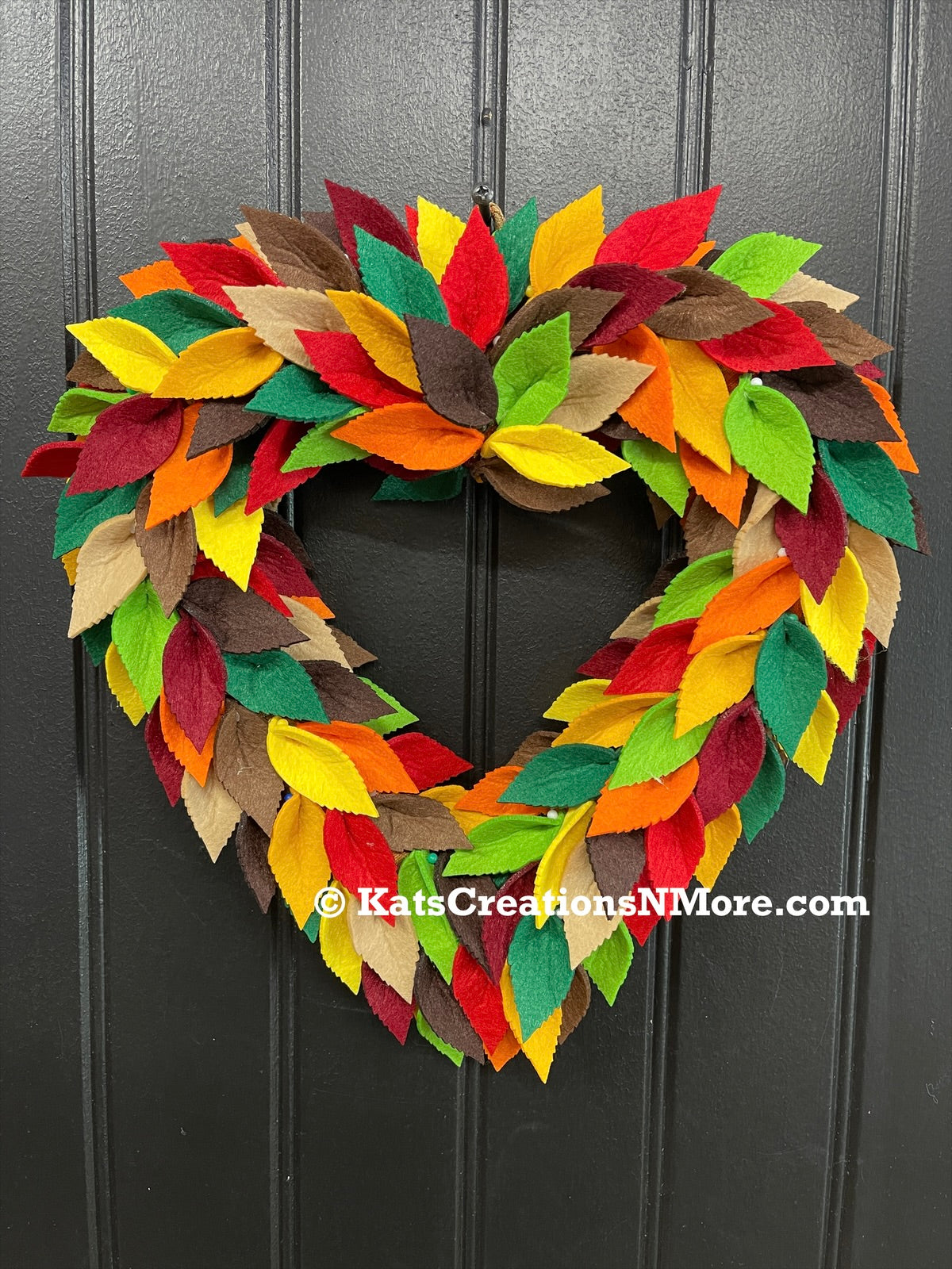 Colorful Felt Leaf Heart Wreath – 14” Fall Storm Door Wreath – Autumn Decor – Handmade Heart-Shaped Wreath – Cozy Seasonal Home Accent, KatsCreationsNMore