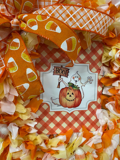 Halloween Boo Ghost Candy Corn Wreath, KatsCreationsNMore