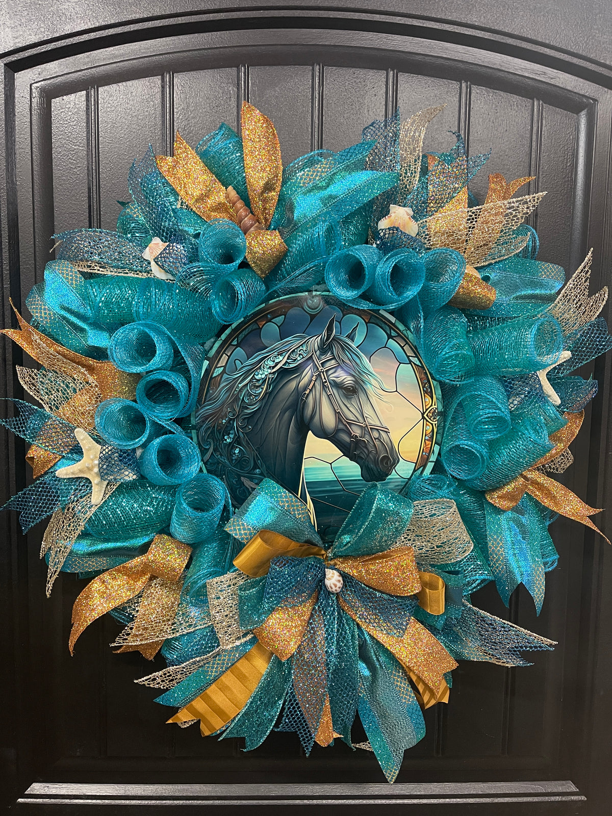 Ethereal Sea Horse Beach Wreath, Fantasy Ocean Lover Front Door Decor, KatsCreationsNMore