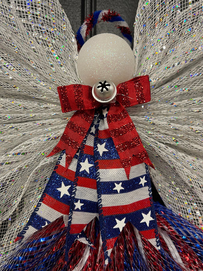 Limited Edition Patriotic Angel – America 250th Anniversary Decor, Liberty Angel Wreath Attachment, Red White Blue Deco Mesh Angel, 4th of July Door Decor, Faith Limited Edition Angel, KatsCreationsNMore