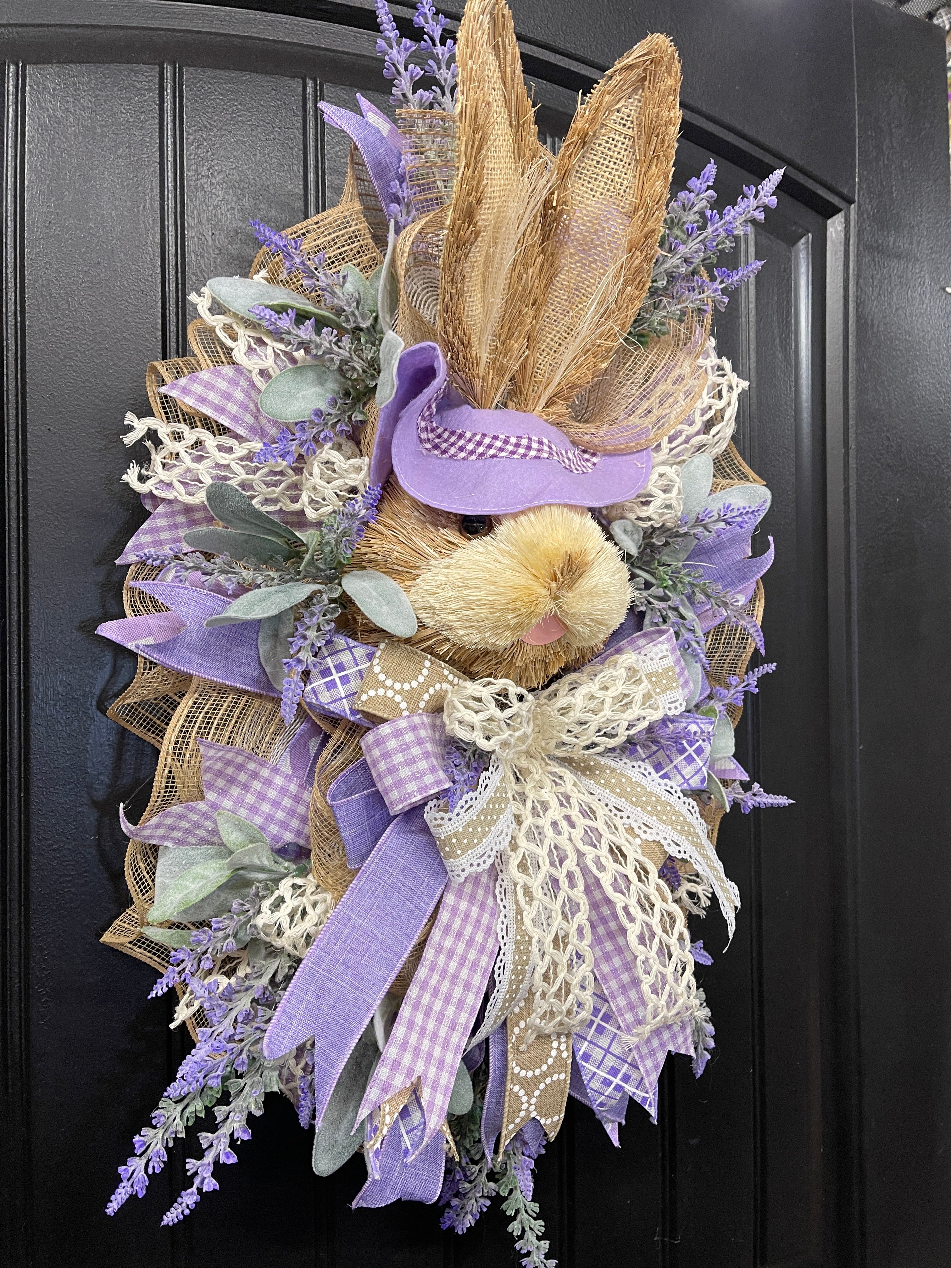 Spring Bunny Lavender Floral Swag, Easter Bunny Front Door Decor, Baby Shower Wall Decoration, KatsCreationsNMore