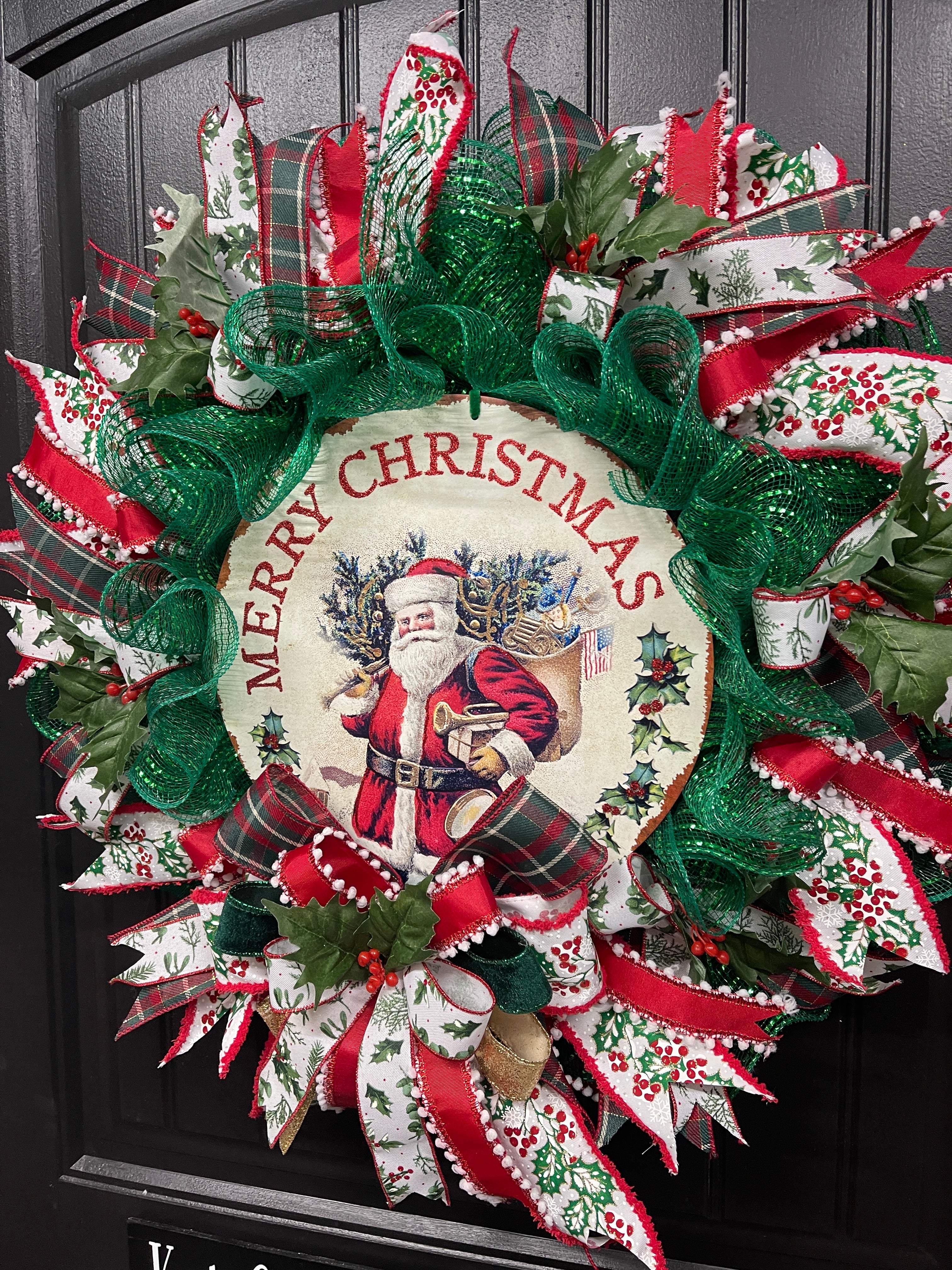 Merry Christmas Vintage Santa Wreath, KatsCreationsNMore