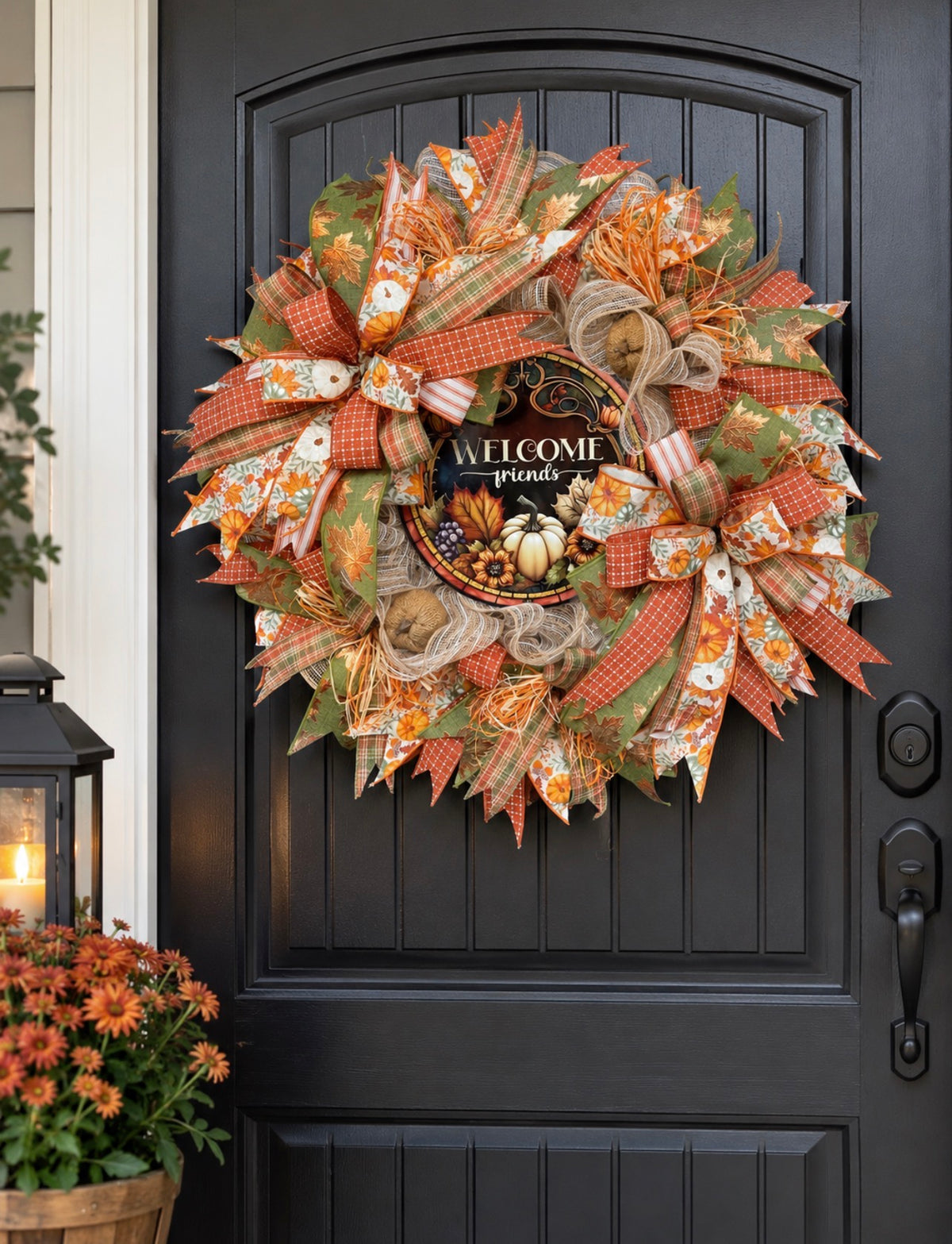 Rustic Welcome Friends Fall Pumpkin Wreath by KatsCreationsNMore