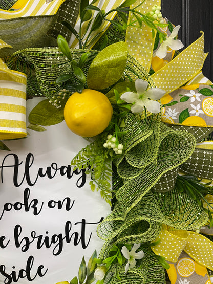 Summer Lemon Deco Mesh Wreath, Lemon Front Door Wreath, Bright Side Wreath, Summer Door Decor, Yellow Lemon Wreath, Always Look On The Bright Side Lemon Deco Mesh Wreath, KatsCreationsNMore