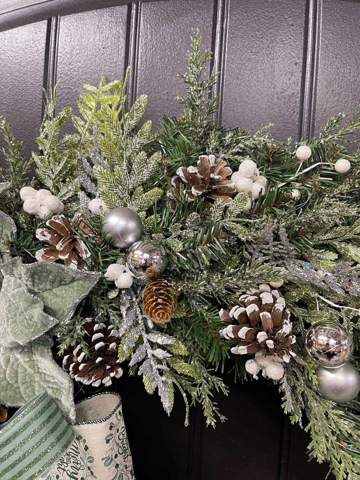 Merry & Bright Sage Green Christmas Wreath | 26” Frosted Evergreen Holiday Decor