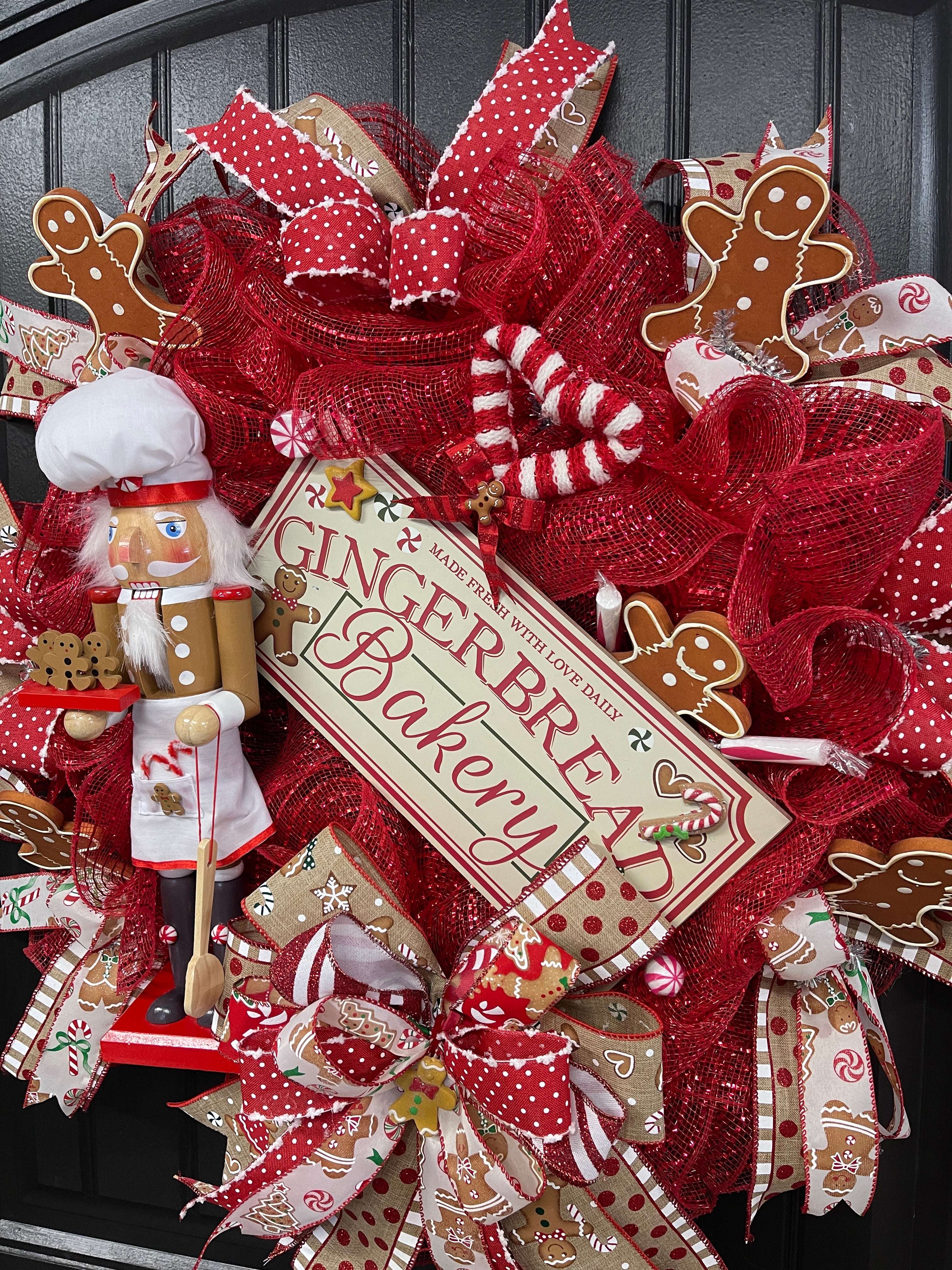 Gingerbread Nutcracker Christmas Bakery Wreath, Holiday Cookies Front Door Decor, KatsCreationsNMore