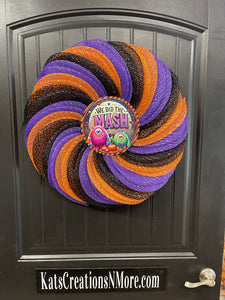We Did the Mash Halloween Wreath – Monster Mash Spiral Deco Mesh Wreath in Orange, Black & Purple – Spooky Cute Door Decor - KatsCreationsNMore