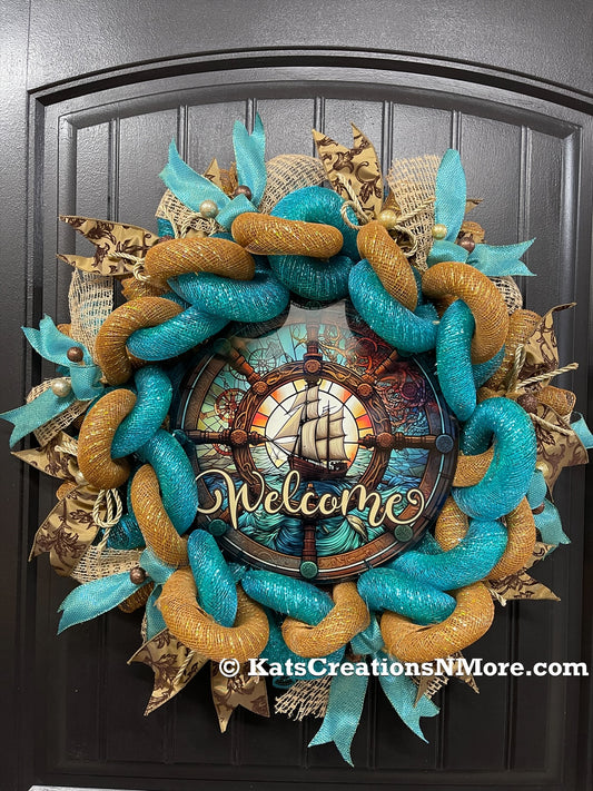 Sailing Ship Nautical Welcome Wreath, Gift for Him, KatsCreationsNMore