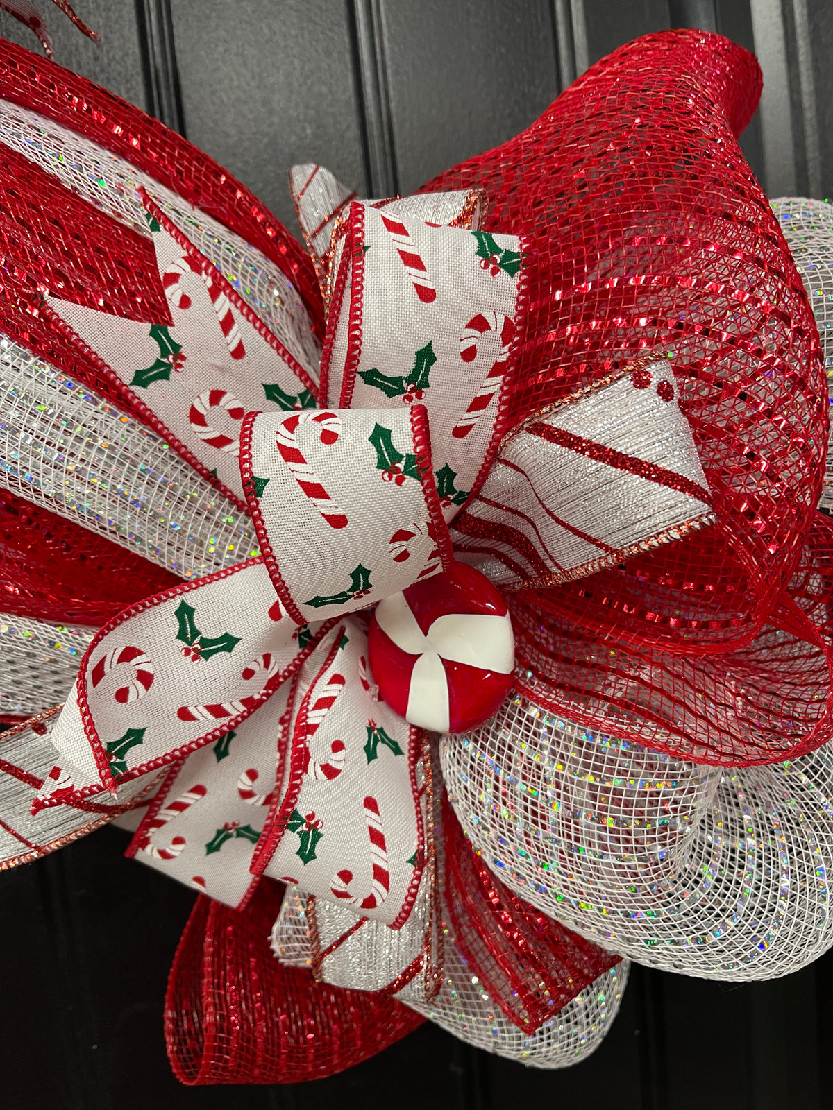New Peppermint Wrapped Christmas Candy Wreath, Holiday Sweet Confectionery Door Hanger,