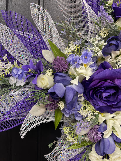 Purple Floral Cross Wreath