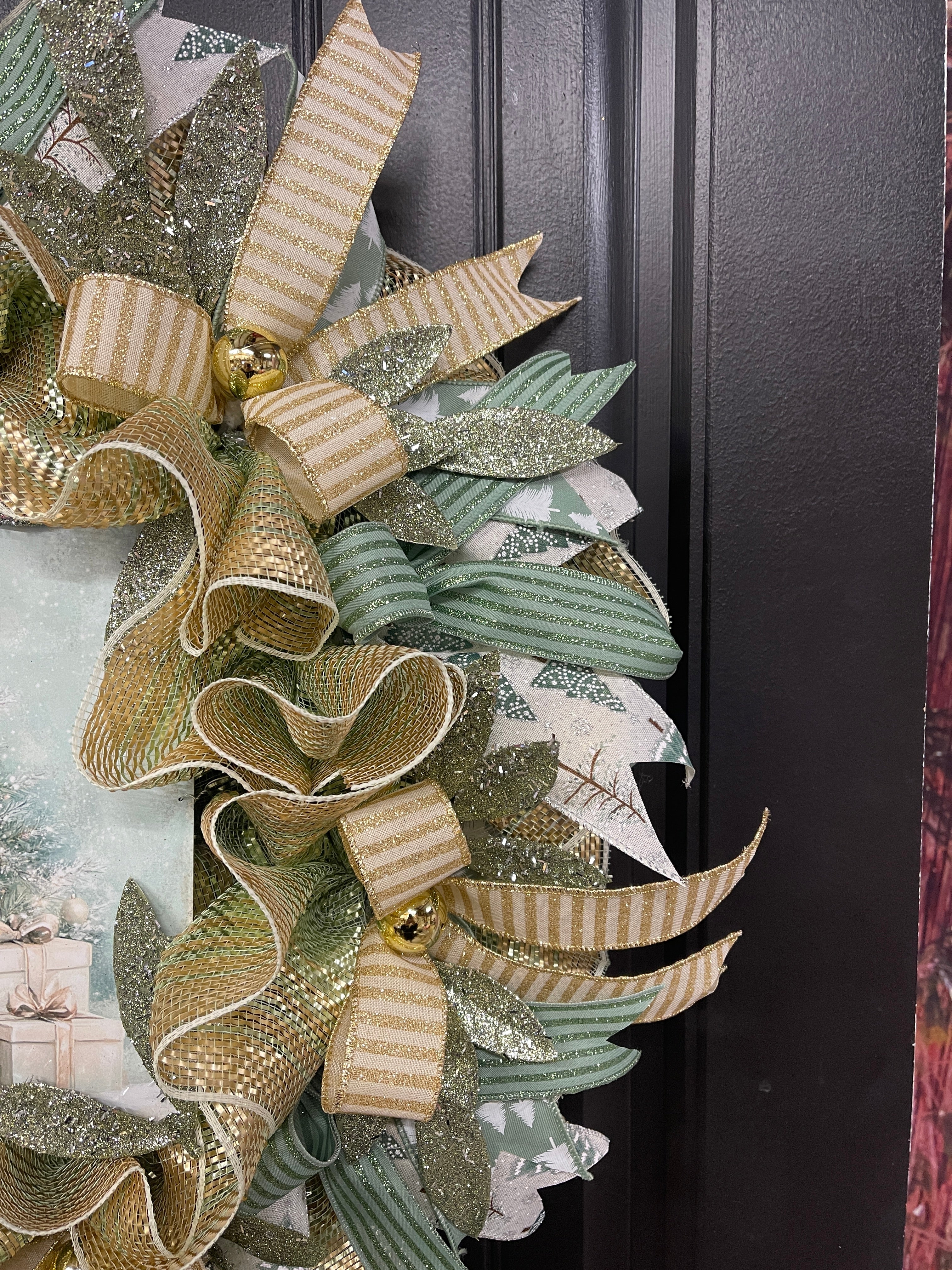 Sage & Champagne Gold Christmas Wreath — Elegant Winter Door Decor, KatsCreationsNMore