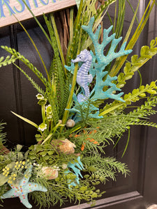 Coastal Grapevine Wreath, Beach Cottage Front Door Decor, This Way to the Seashore, KatsCreationsNMore