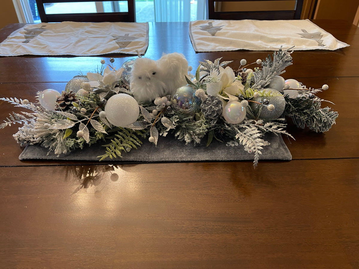 Winter Snow Owl Christmas Centerpiece Tablerunner by KatsCreationsNMore