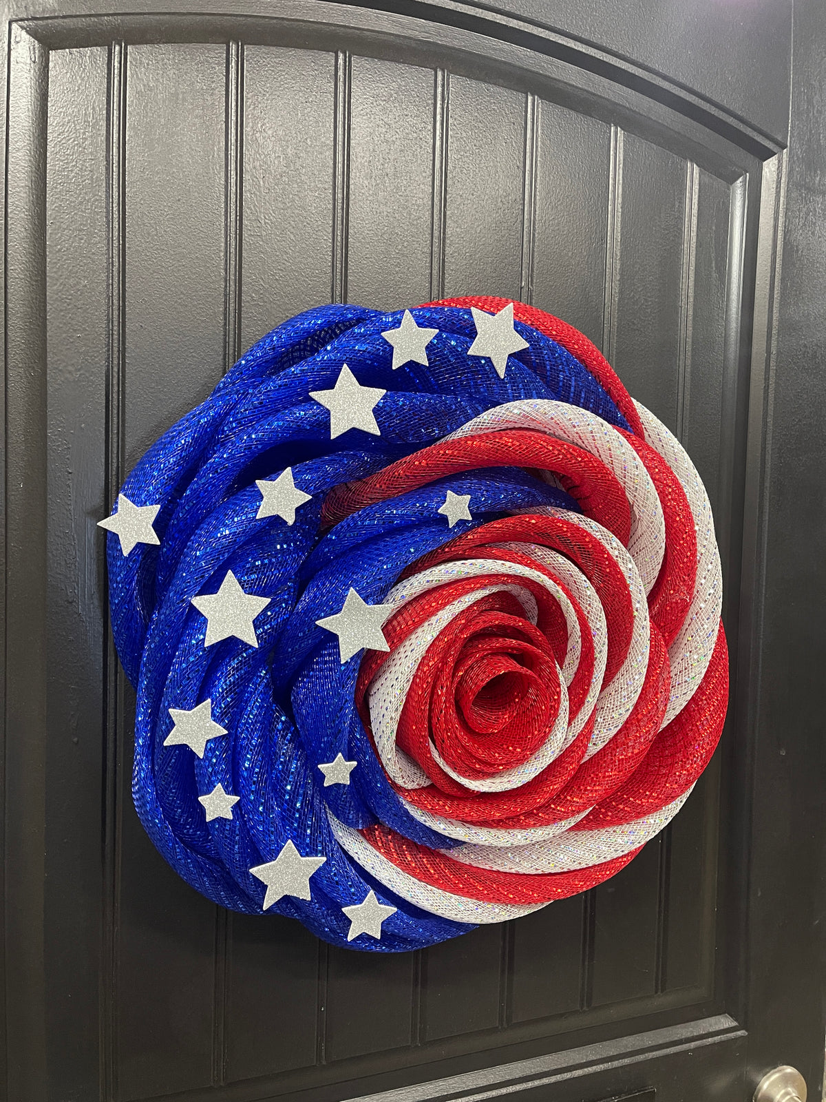 Patriotic Rose Wreath, Deco Mesh Floral Front Door Decor, KatsCreationsNMore