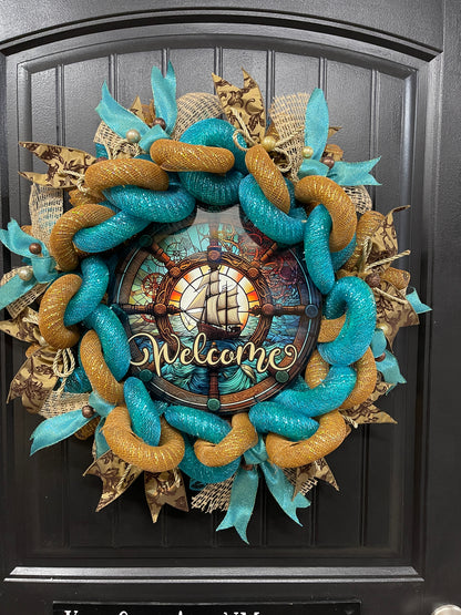 Sailing Ship Nautical Welcome Wreath, Gift for Him, KatsCreationsNMore