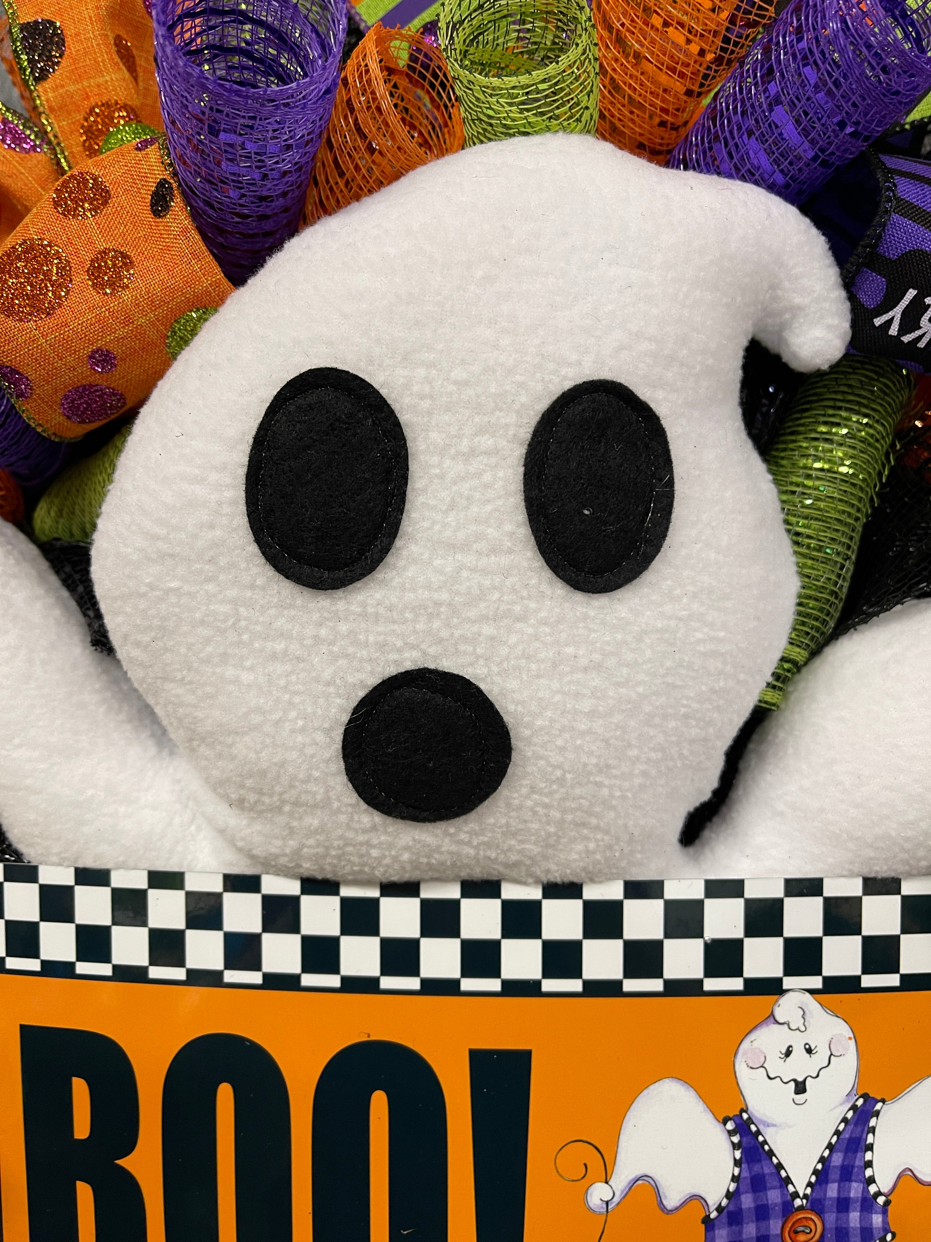 Ghost Halloween Wreath for Front Door – Cute Spooky Deco Mesh Wreath with Plush Ghost and Ribbons – Handmade Halloween Decor -  KatsCreationsNMore