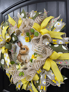 Spring Bunny Wreath for Front Door, KatsCreationsNMore