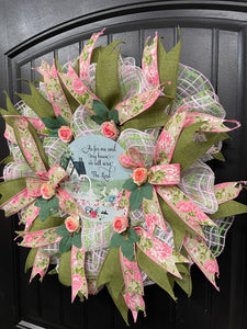 Spring Rose Floral Storm Door Wreath, Joshua 24:15 Religious Front Door Decor, KatsCreationsNMore