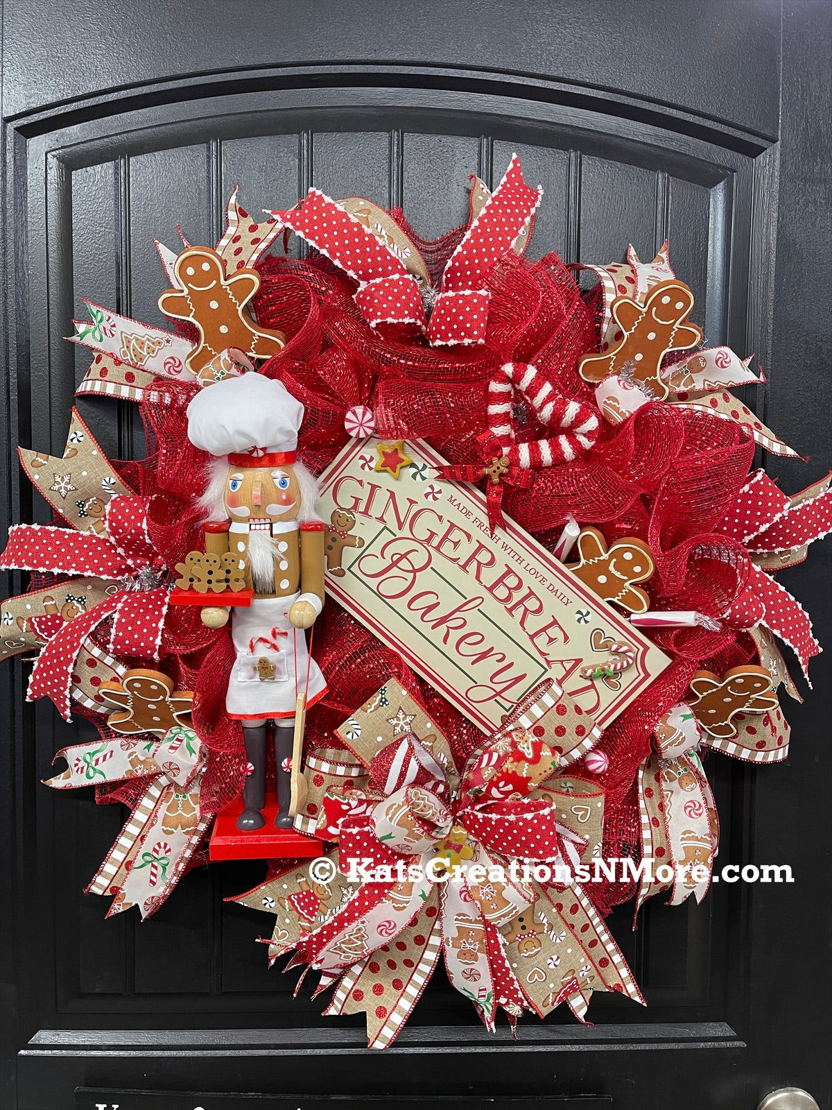 Gingerbread Nutcracker Christmas Bakery Wreath, Holiday Cookies Front Door Decor, KatsCreationsNMore