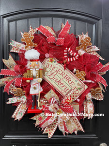 Gingerbread Nutcracker Christmas Bakery Wreath, Holiday Cookies Front Door Decor, KatsCreationsNMore