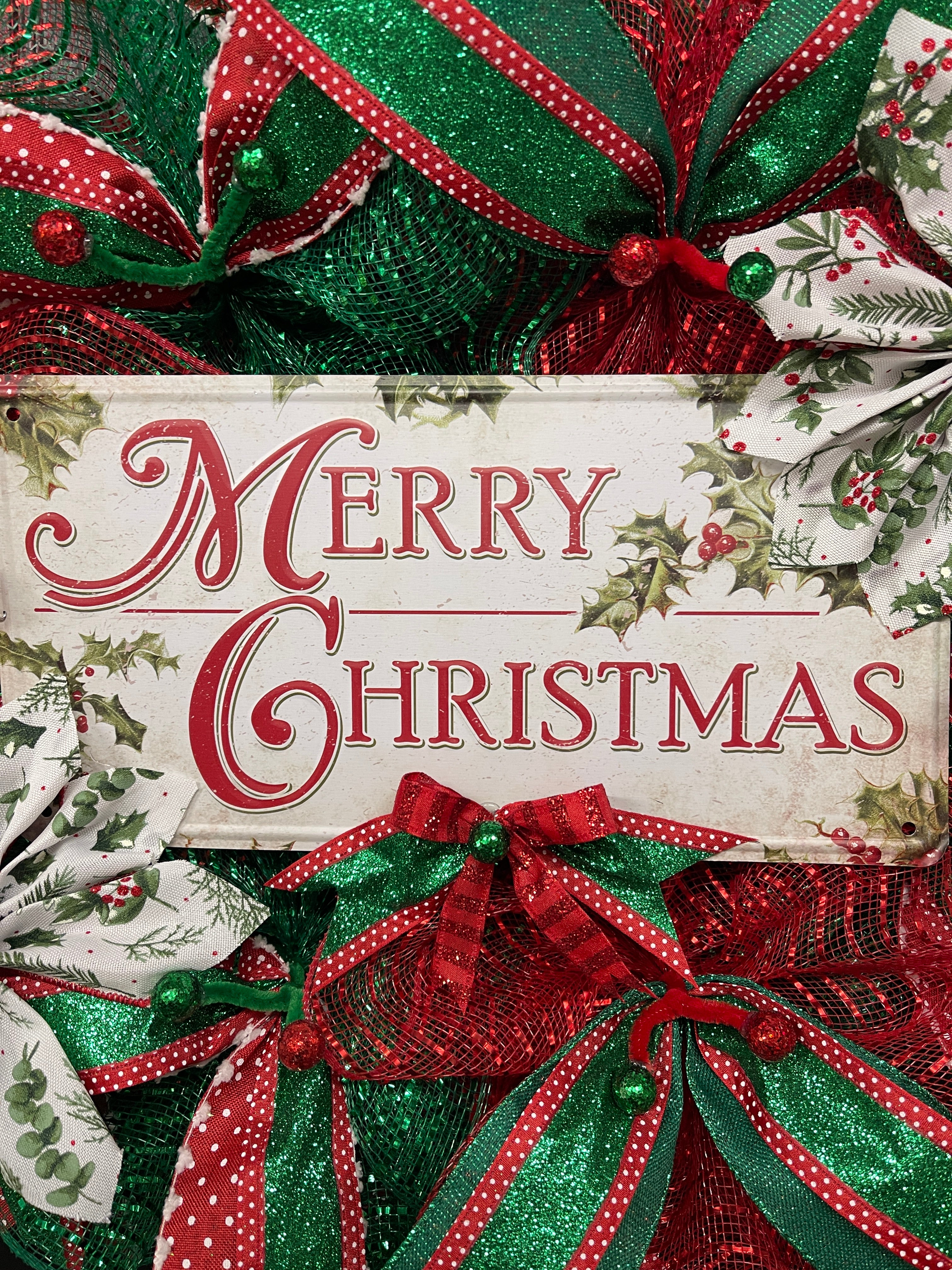 Merry Christmas Classic Deco Mesh Wreath — 25” Storm Door Friendly Holiday Door Décor | KatsCreationsNMore