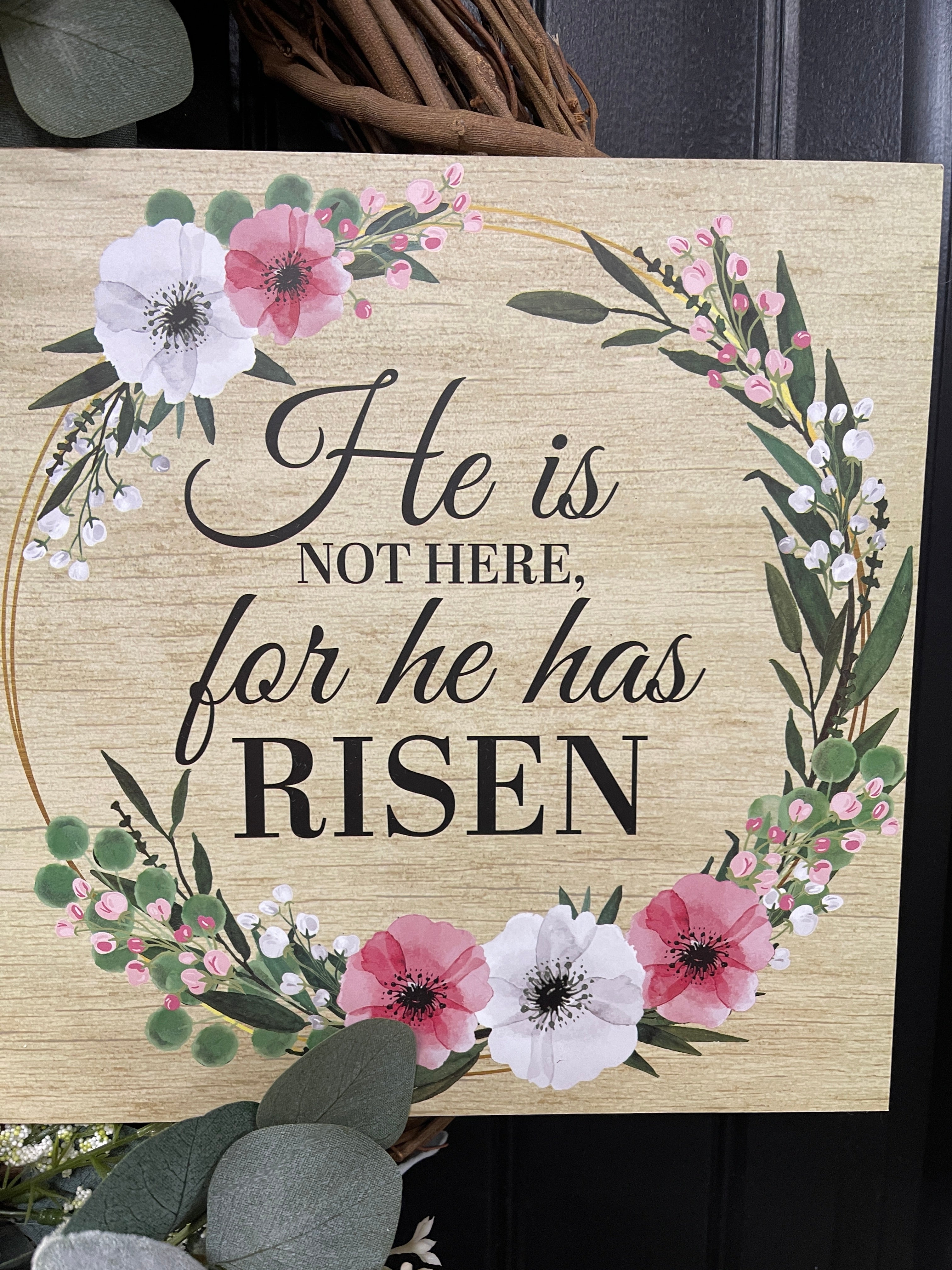 He is Risen Easter Floral Grapevine Wreath, Spring Resurrection Faith Front Door Decor, KatsCreationsNMore