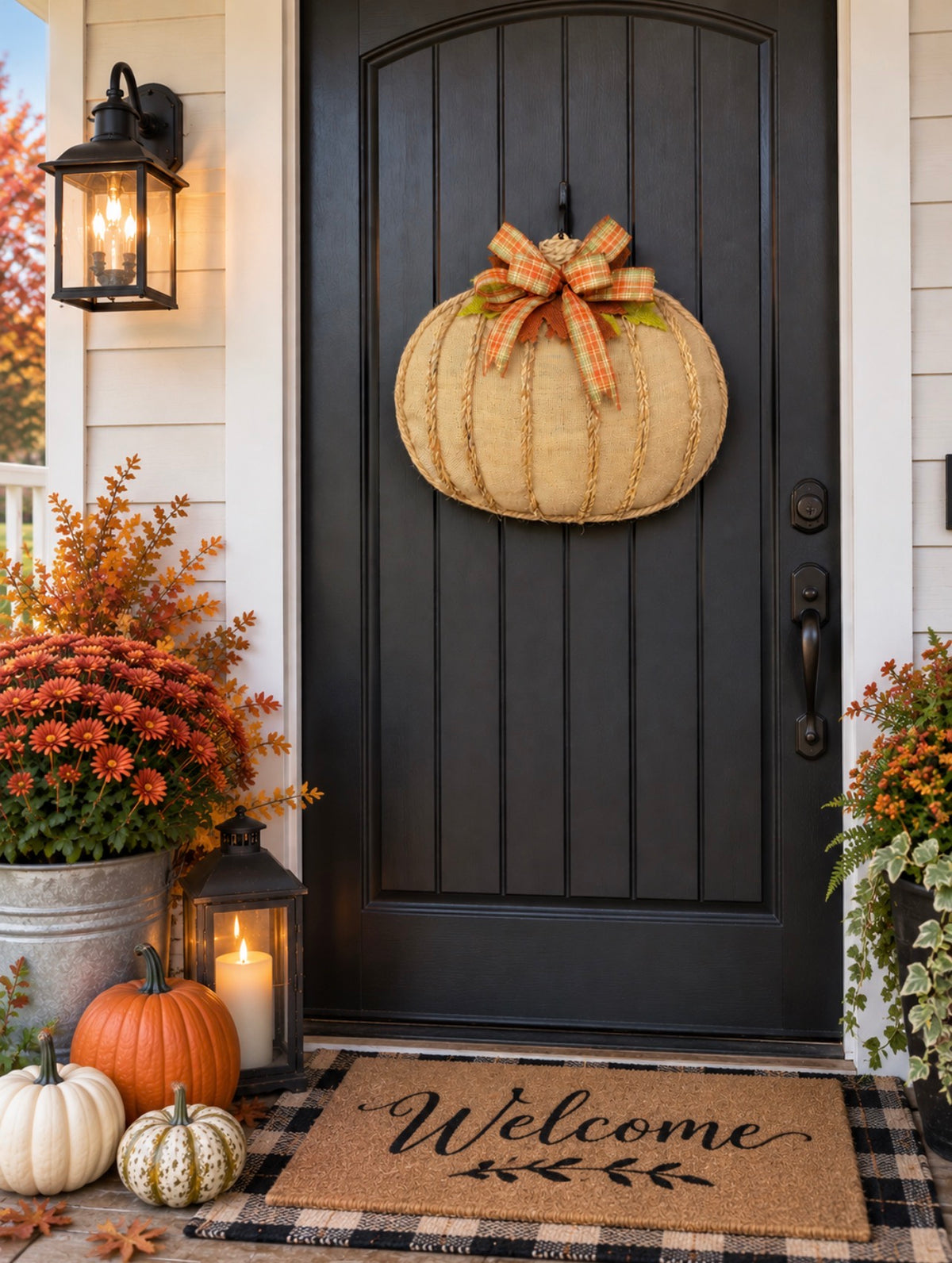 Rustic Fall Burlap Pumpkin Wreath, KatsCreationsNMore
