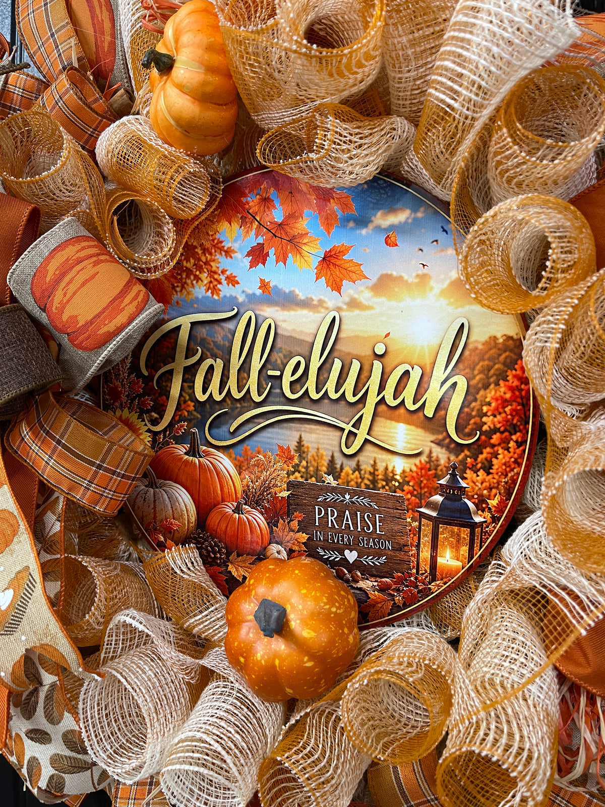 Pumpkin Fallelujah Wreath with Cinnamon Sticks – Cozy Farmhouse Autumn Door Décor, KatsCreationsNMore
