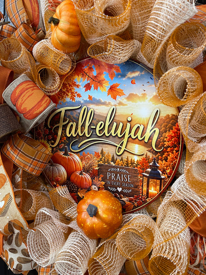 Pumpkin Fallelujah Wreath with Cinnamon Sticks – Cozy Farmhouse Autumn Door Décor, KatsCreationsNMore