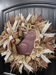 Country Rustic Chocolate Bunny Wreath, Farmhouse Easter Front Door Decor, KatsCreationsNMore