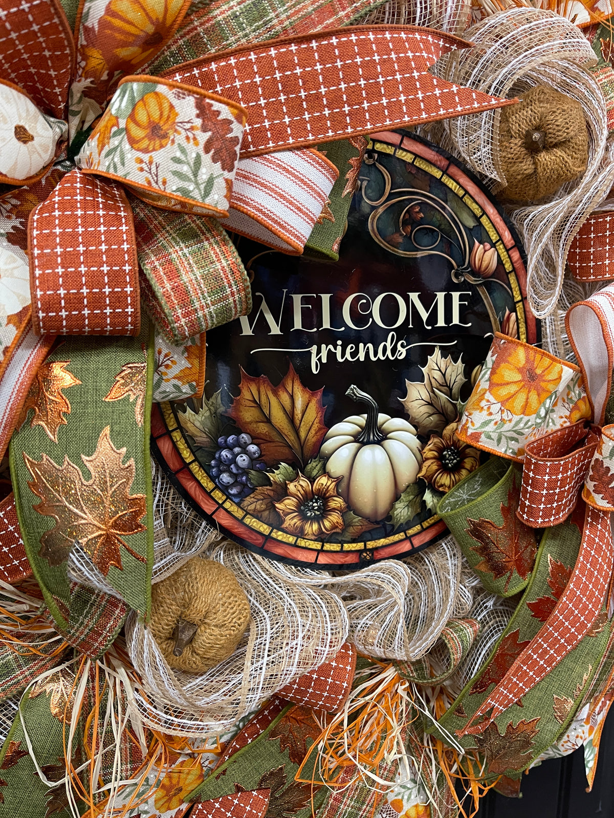 Rustic Welcome Friends Fall Pumpkin Wreath by KatsCreationsNMore