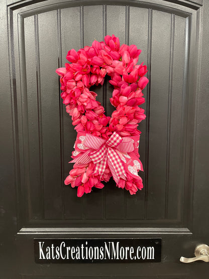 Breast Cancer Tulip Awareness Ribbon Wreath, KatsCreationsNMore