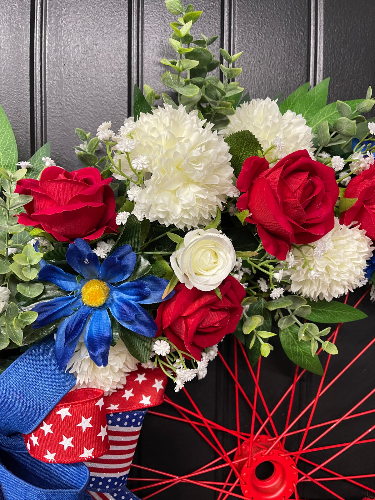 Patriotic Bike Wheel Wreath, Americana Front Door Decor, United States 1776 Wreath, Rustic Farmhouse Patriotic Decor, Memorial Day July 4th Wreath