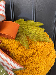 Fall Chenille Yarn Pumpkin, Autumn Wall Hanging, Holiday Front Door Decor, KatsCreationsNMore