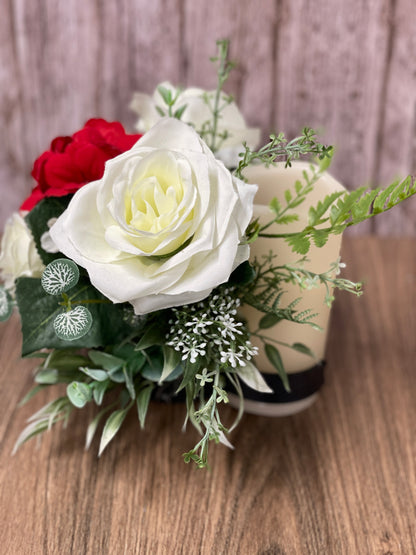Rose and Geranium Bottle Bouquet, Hostess Gift, Floral Bottle Arrangement, Elegant Candle Holder, KatsCreationsNMore