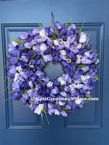 Purple Tulip Wreath, Spring Floral Front Door Decor