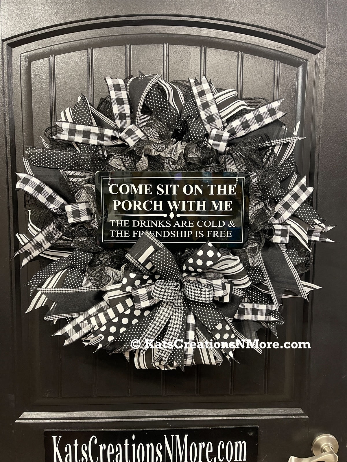 Black and White Welcome Wreath with Interchangeable Signs, 1 Wreath, 4 Looks, KatsCreationsNMore