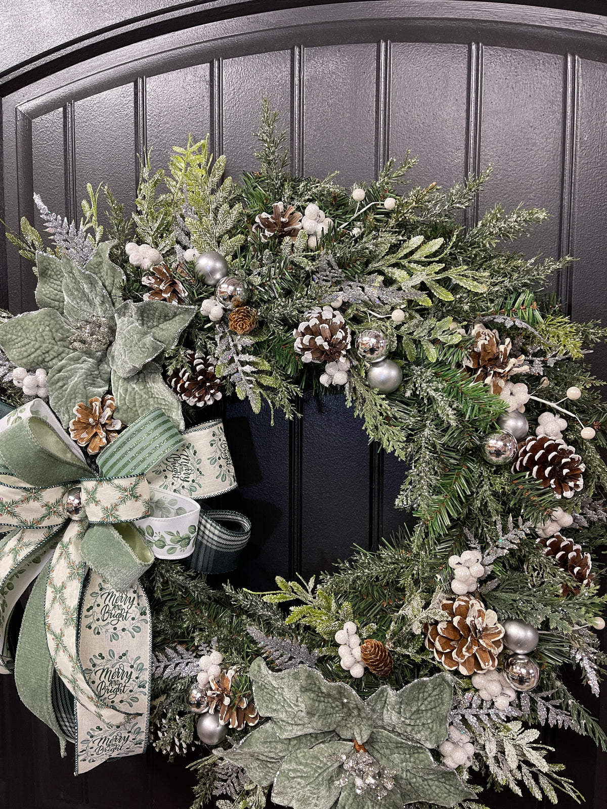 Merry & Bright Sage Green Christmas Wreath | 26” Frosted Evergreen Holiday Decor