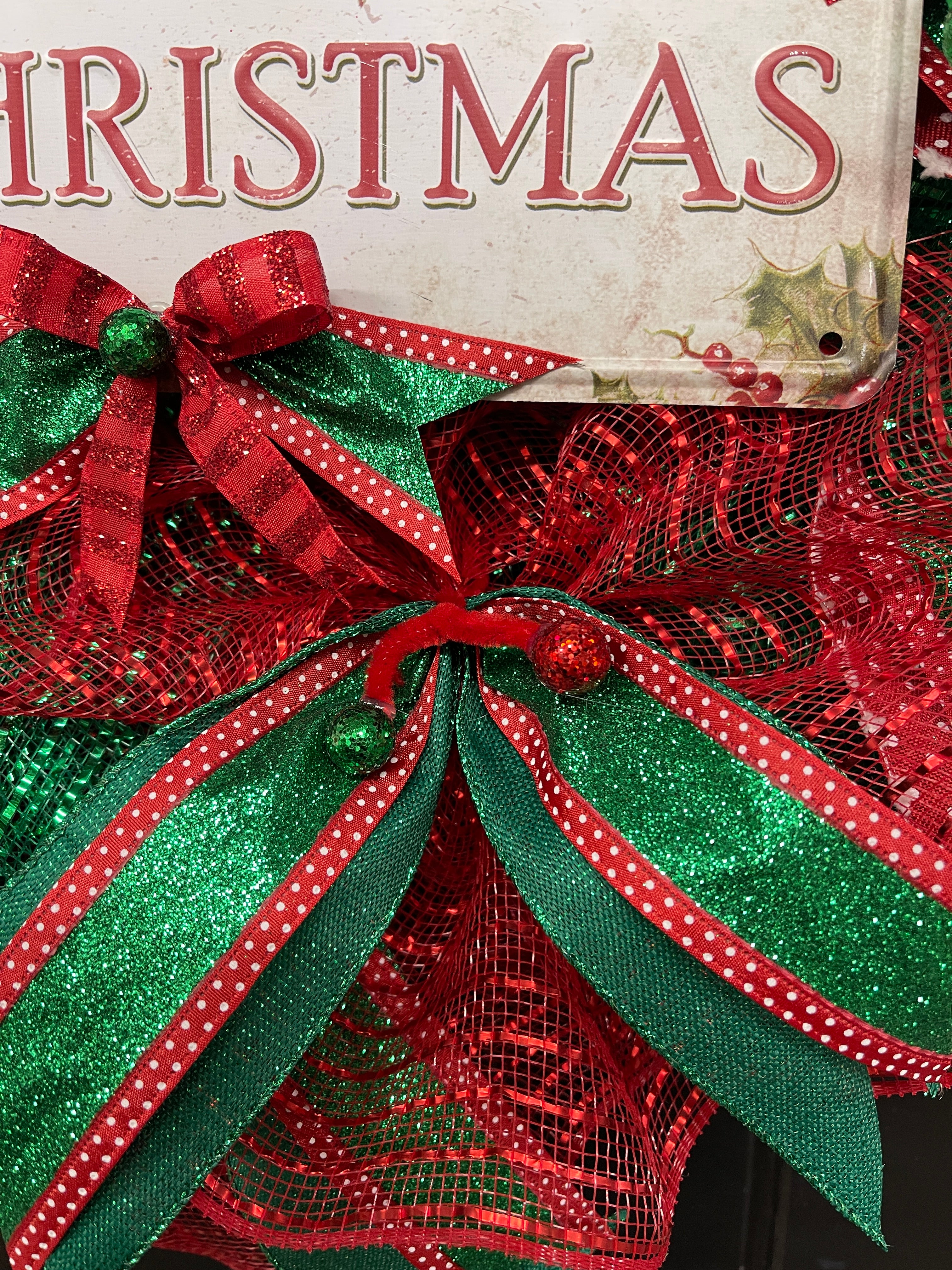 Merry Christmas Classic Deco Mesh Wreath — 25” Storm Door Friendly Holiday Door Décor | KatsCreationsNMore
