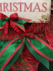 Merry Christmas Classic Deco Mesh Wreath — 25” Storm Door Friendly Holiday Door Décor | KatsCreationsNMore