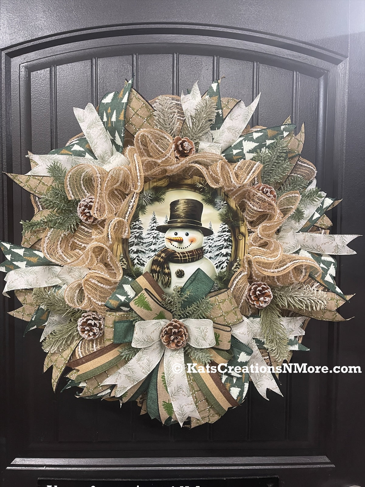 Rustic Country Snowman Wreath, Woodland Winter Front Door Decor, KatsCreationsNMore