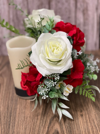 Rose and Geranium Bottle Bouquet, Hostess Gift, Floral Bottle Arrangement, Elegant Candle Holder, KatsCreationsNMore