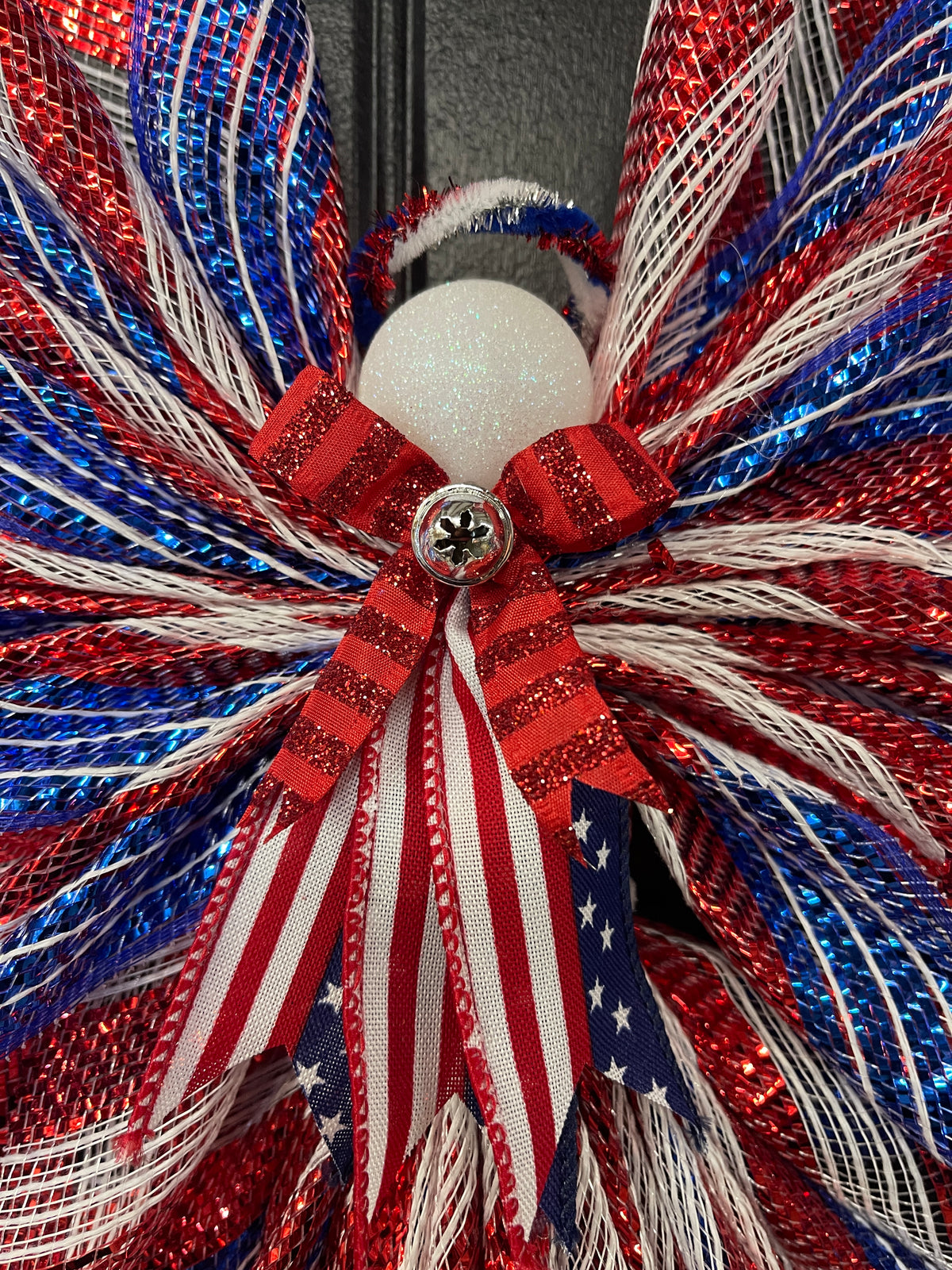 Liberty Patriotic Limited Edition Deco Mesh Angel Tree Topper, America’s 250th Birthday Celebration Front Door Decor, KatsCreationsNMore
