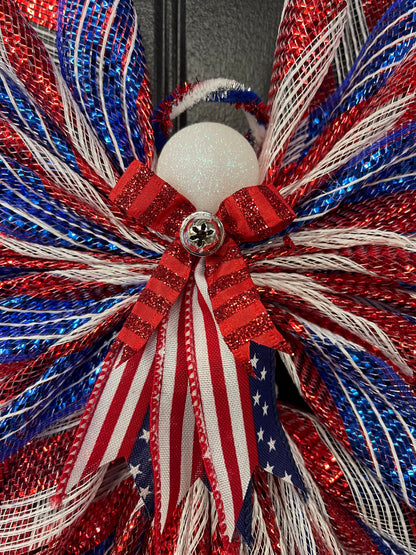Liberty Patriotic Limited Edition Deco Mesh Angel Tree Topper, America’s 250th Birthday Celebration Front Door Decor, KatsCreationsNMore