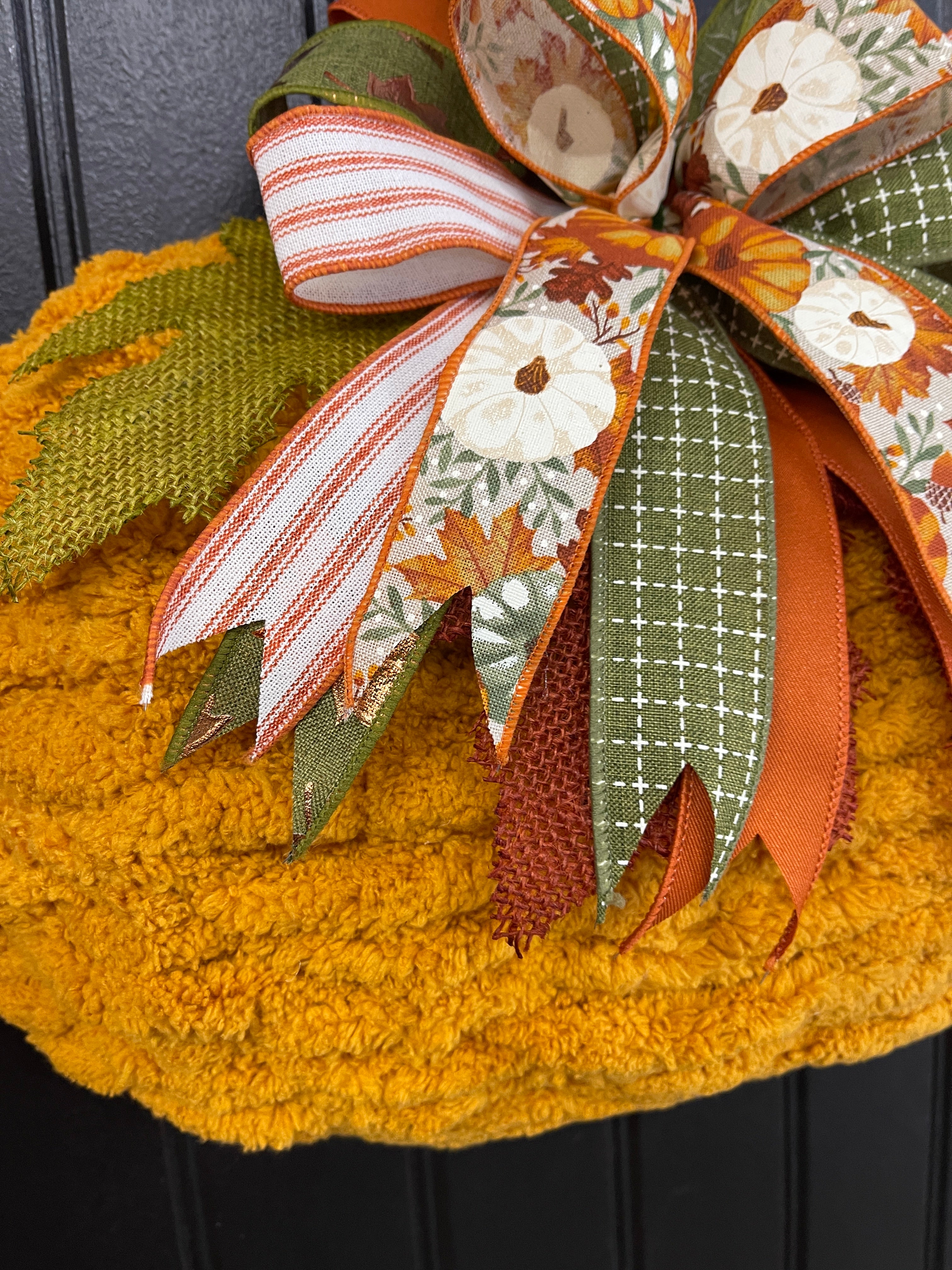 Fall Chenille Yarn Pumpkin, Autumn Wall Hanging, Holiday Front Door Decor, KatsCreationsNMore