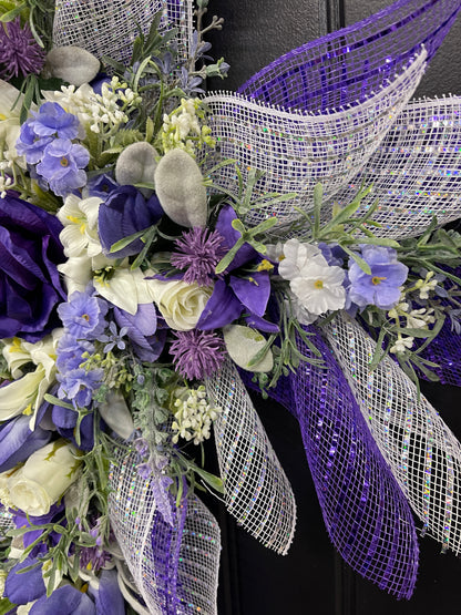 Purple Floral Cross Wreath
