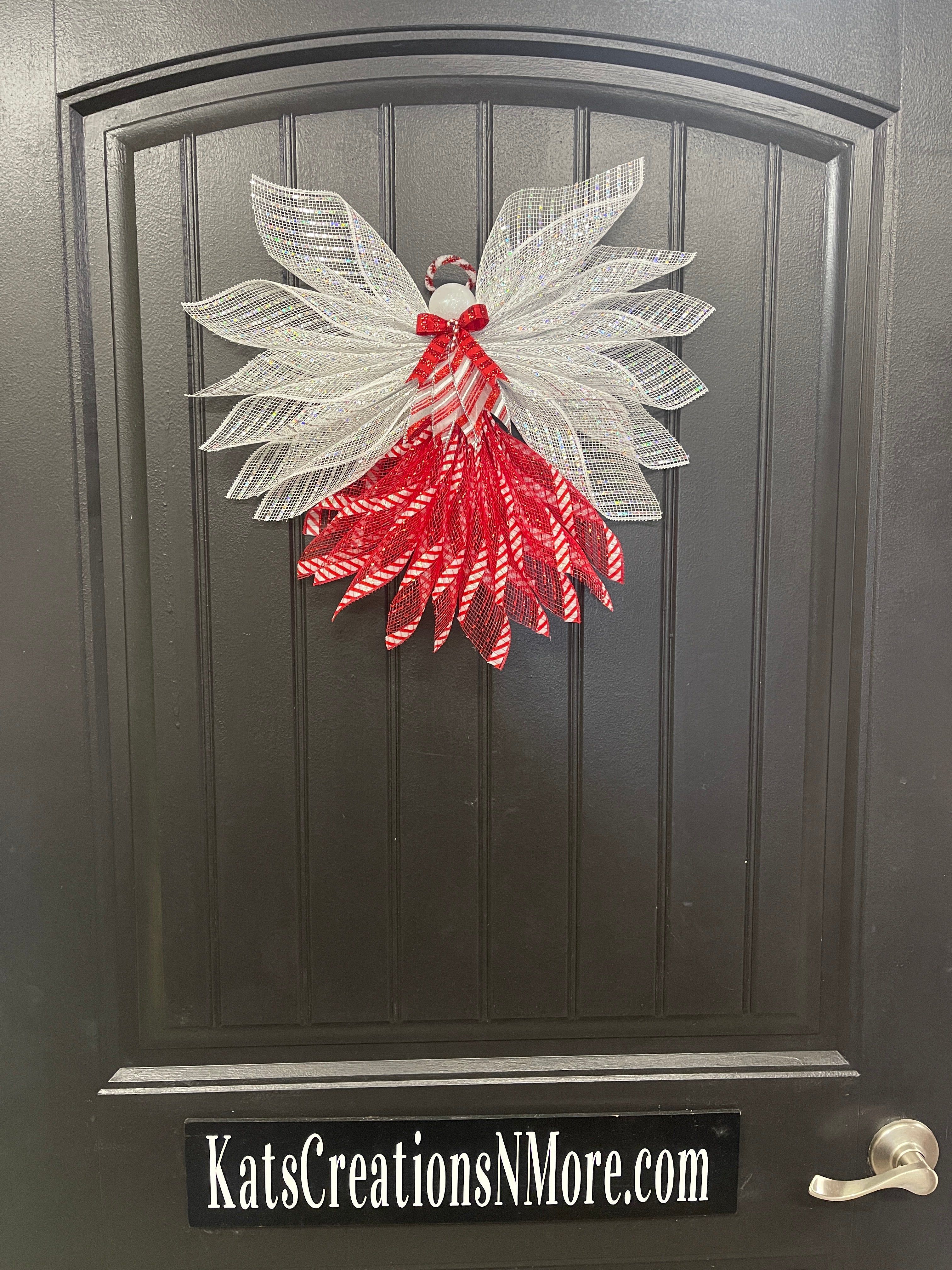 Candy Cane Christmas Angel Tree Topper, Holiday Guardian Angel Wreath, Graveside Memorial, KatsCreationsNMore