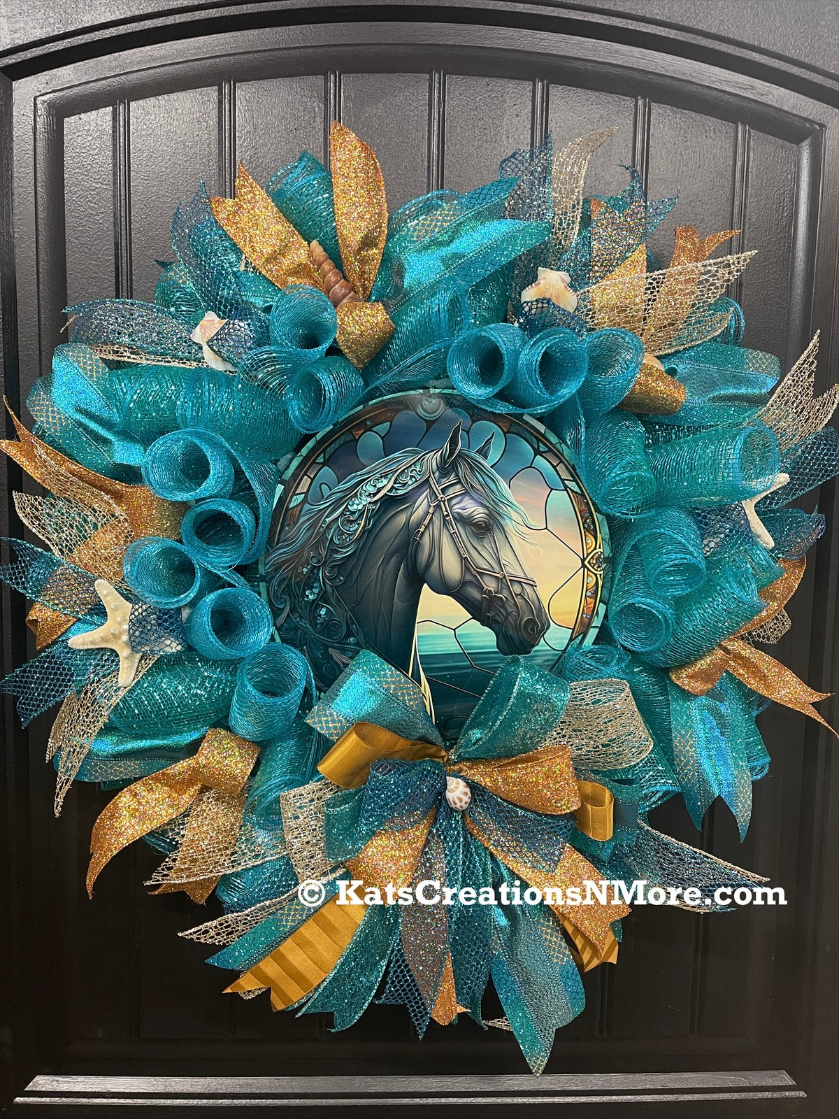 Ethereal Sea Horse Beach Wreath, Fantasy Ocean Lover Front Door Decor, KatsCreationsNMore