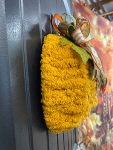 Fall Chenille Yarn Pumpkin, Autumn Wall Hanging, Holiday Front Door Decor, KatsCreationsNMore